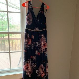 Navy Floral Print Gown